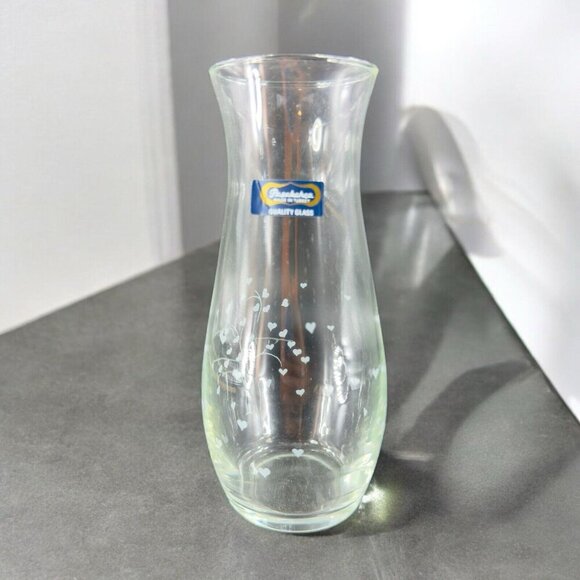 Pasabahce Clear Glass Vase Etched Flowers Floral Made in Turkey Tall Vessel Vase - Picture 3 of 15